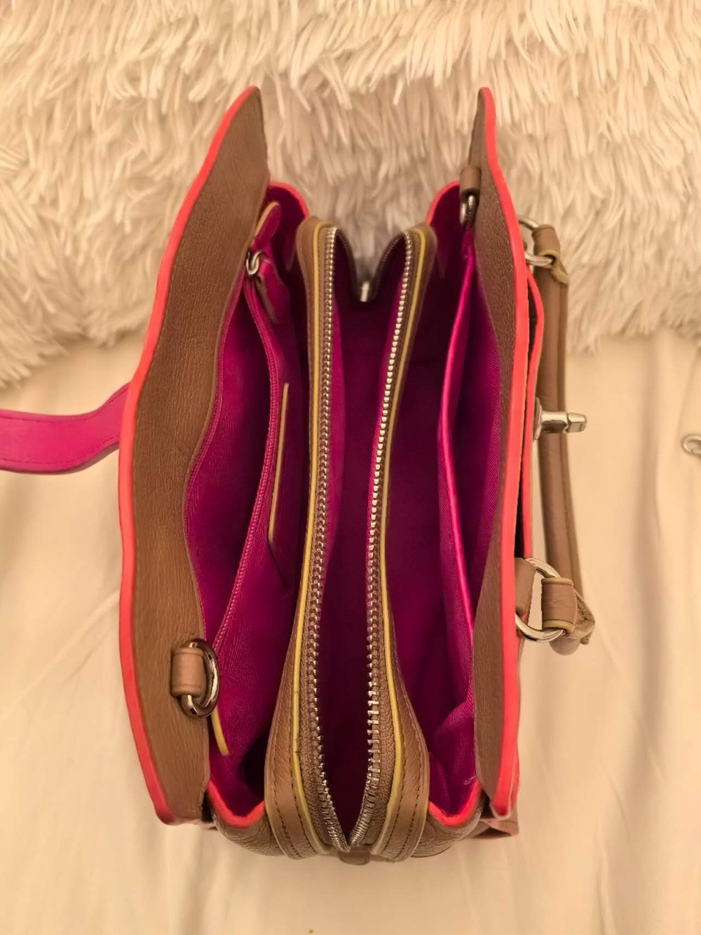 Coach Taupe Satchel with Pink and Coral Trim - Picture 4 of 9
